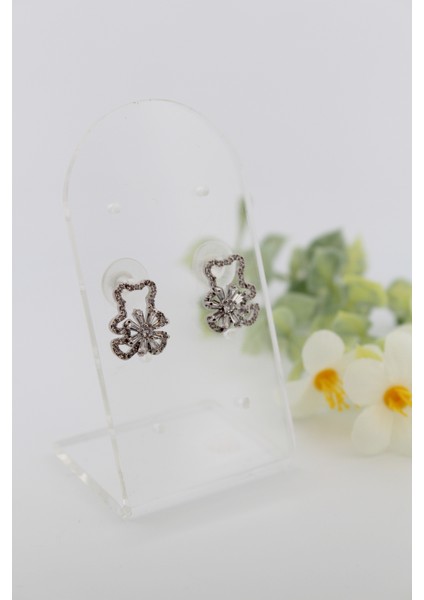 Ayıcık Model Zirkon Taşlı Silver Küpe