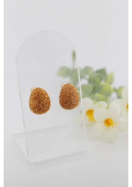 Kum Dokulu Yumurta Gold Küpe