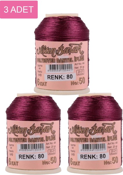 3 Adet Oya ve Dantel İpi 20 gr - No: 080