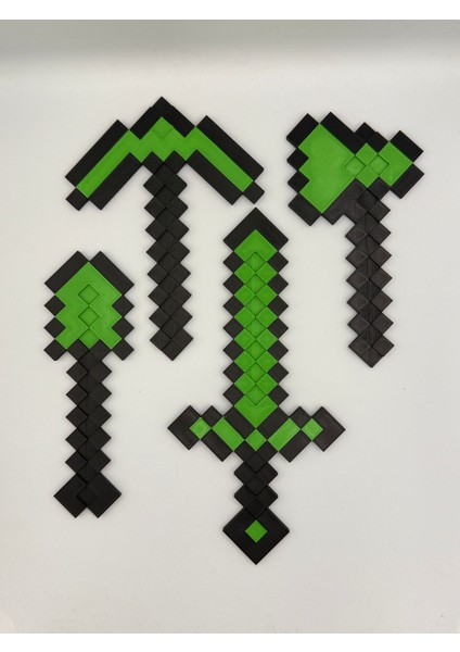 Minecraft 4'lü ( Balta - Kılıç - Ok - Kürek ) LEGO Hediyelik Yeşil