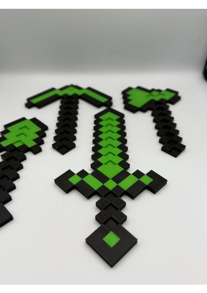 Minecraft 4'lü ( Balta - Kılıç - Ok - Kürek ) LEGO Hediyelik Yeşil