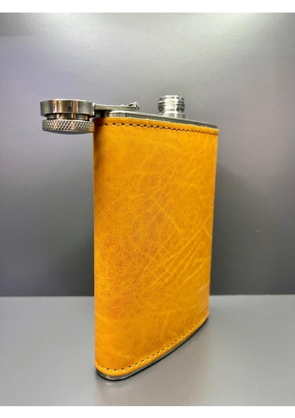 Deri Kaplama Paslanmaz Çelik 9 Oz (266 Ml) Viski Likör Votka Konyak Cep Matarası