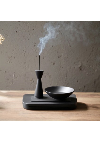 Minimalist Siyah Iskandinav Tarzı Tütsülük ve Dekoratif Beton Mumluk 10 cm