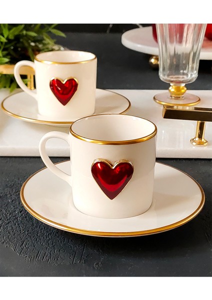 Love 4 Parça 2 Kişilik Yaldızlı Porselen Kahve Fincan Takımı