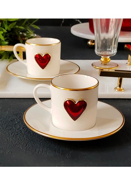 Love 4 Parça 2 Kişilik Yaldızlı Porselen Kahve Fincan Takımı