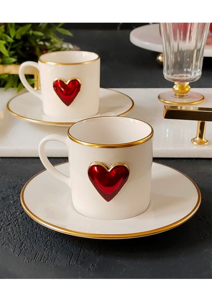 Love 4 Parça 2 Kişilik Yaldızlı Porselen Kahve Fincan Takımı