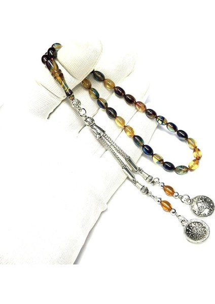 Beyzi Model Püsküllü 6-8mm Sıkma Ateş Kehribar Tesbih