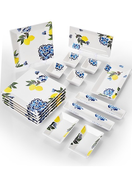 16 Parça 6 Kişilik Limon Kahvaltı Takımı Handmade Kahvaltılık Sunum Seti Servis Tabakları