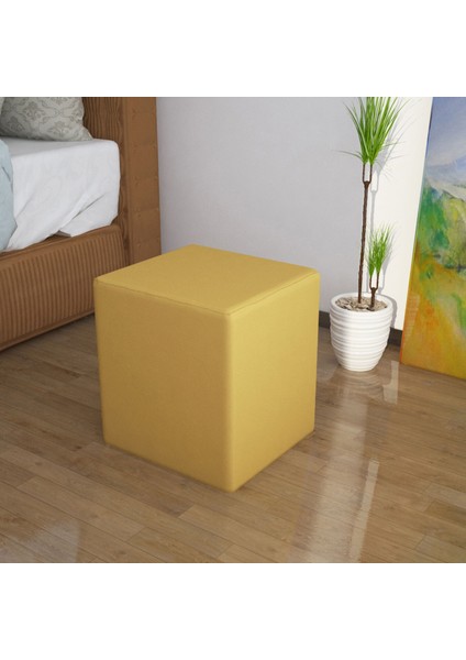 Kare Puf Tabure Ahsap Iskeletli Kumas Tabure