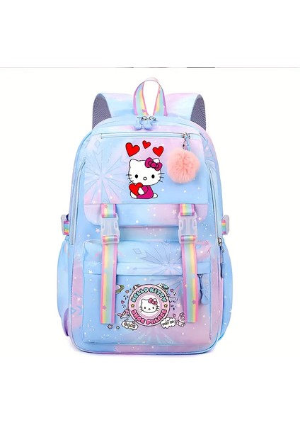 Çocuk Sırt Çantası Hello Kitty Renkli Figürlü 4 Bölmeli Geniş Kapasiteli Mavi