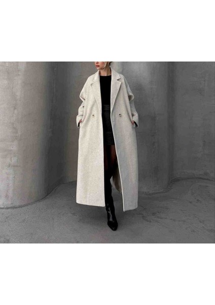 Ekru Oversize Kaşe Kaban