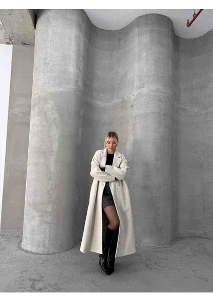 Ekru Oversize Kaşe Kaban