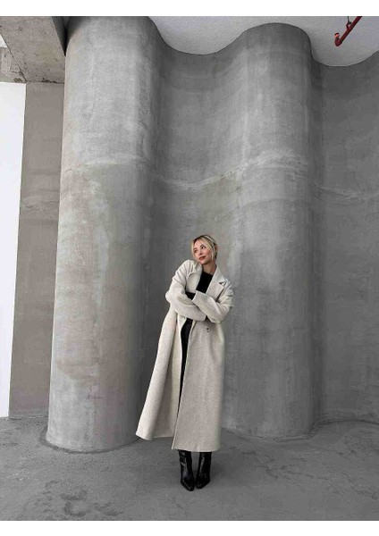 Ekru Oversize Kaşe Kaban
