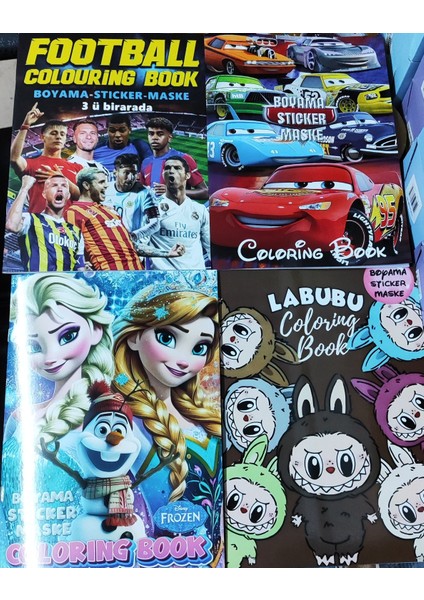 4 Adet Stickerli Boyama Kitabı (Frozen,labubu,arabalar,futbolcular Figürlü)