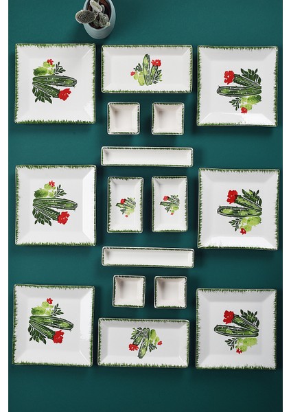 16 Parça 6 Kişilik Kaktüs Kahvaltı Takımı Handmade Kahvaltılık Sunum Seti Servis Tabakları