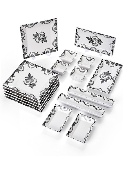 16 Parça 6 Kişilik Black Rose Kahvaltı Takımı Handmade Kahvaltılık Sunum Seti Servis Tabakları