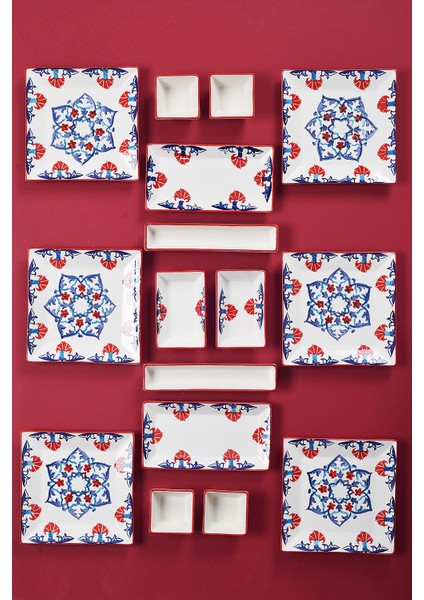 16 Parça 6 Kişilik Çini Kahvaltı Takımı Handmade Kahvaltılık Sunum Seti Servis Tabakları