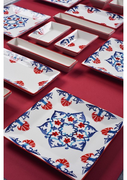 16 Parça 6 Kişilik Çini Kahvaltı Takımı Handmade Kahvaltılık Sunum Seti Servis Tabakları