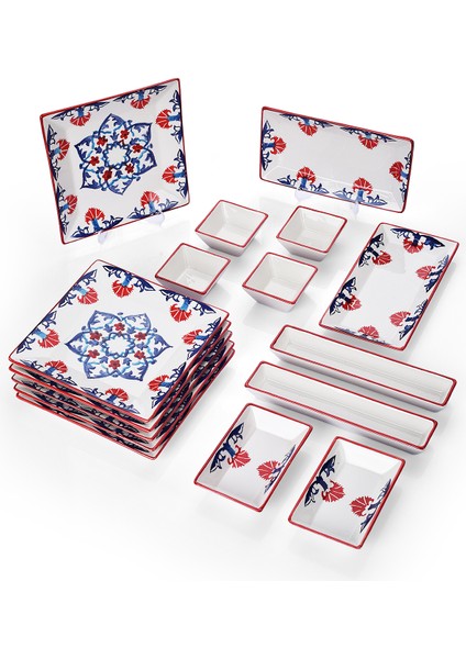 16 Parça 6 Kişilik Çini Kahvaltı Takımı Handmade Kahvaltılık Sunum Seti Servis Tabakları