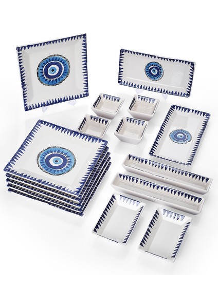 16 Parça 6 Kişilik Nazar Kahvaltı Takımı Handmade Kahvaltılık Sunum Seti Servis Tabakları