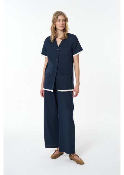 Garni Detaylı Düğmeli Kısa Kol Ceket Lacivert fırsatları