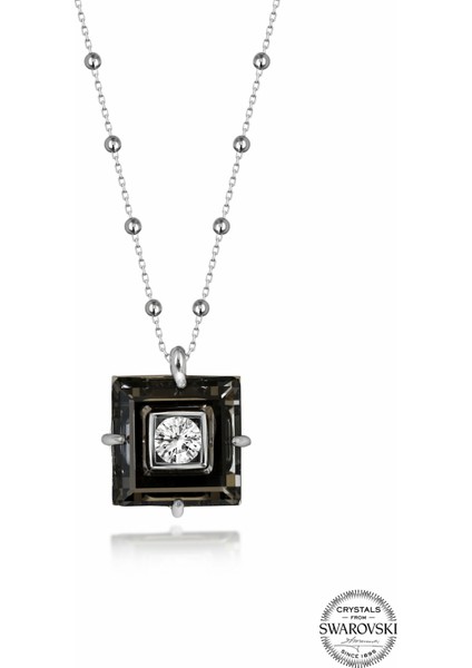 Swr Crystal 16 mm Black Dıamond Kadın Gümüş Kolye
