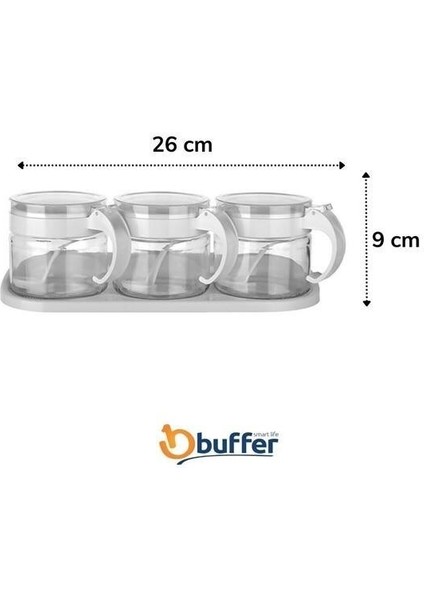 BUFFER® Beyaz 3lü Standlı Kapaklı Kaşıklı Cam Hava Sızdırmaz Baharatlık Takımı KC-386 fırsatları