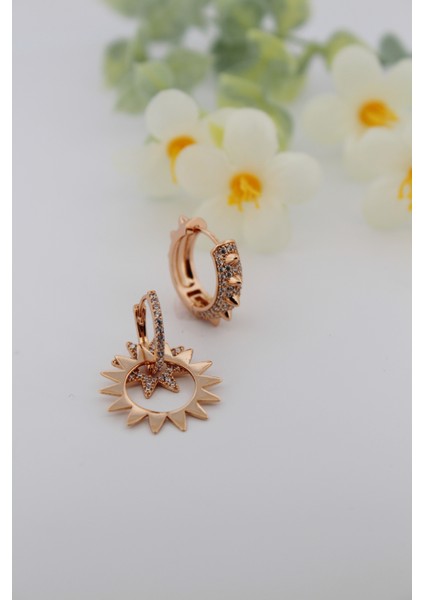 Zirkon Taşlı Gold Çelik Güneş Küpe