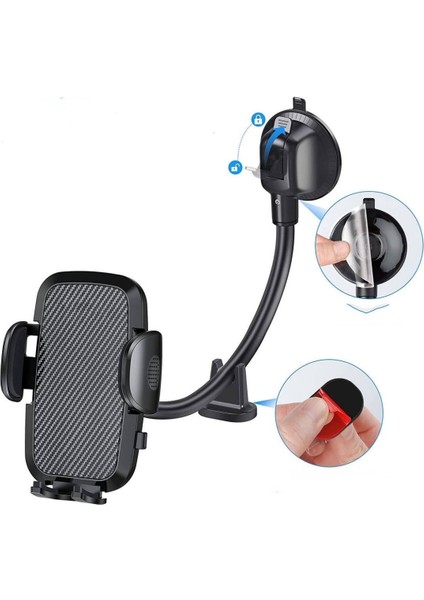 Buffer® Ayarlanabilir Vakum Kilitli Cam ve Torpidoya Takılabilen Telefon Tutucu