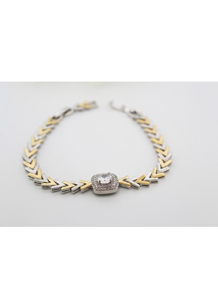 V Model Silver-Gold Çelik Bileklik fiyatları