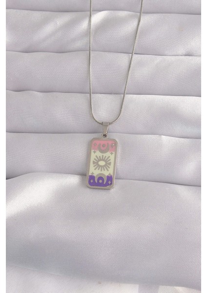 316L Çelik Gümüş Renk Karışık Mineli Ay Figür Tarot Kolye