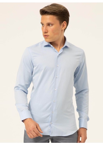 Slim Fit Klasik Yaka Düz Mavi - Buz Erkek Gömlek GM1007100509 modelleri