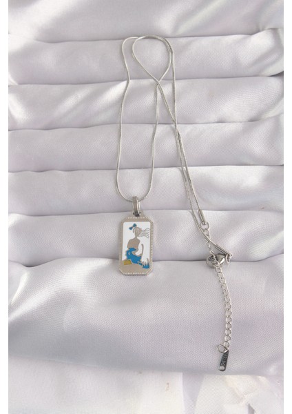 316L Çelik Gümüş Renk Beyaz Mineli Kız Figür Tarot Kolye fiyatları