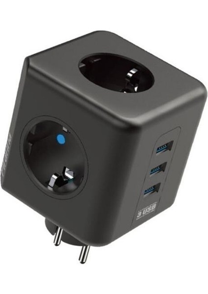 Buffer® Isıya Dayanıklı Termal Akım Korumalı ve Çocuk Korumalı 3 Priz Girişli 3 USB Girişli Küp Priz