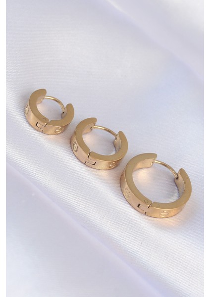 316L Çelik Gold Renk Model 3lü Halka Küpe