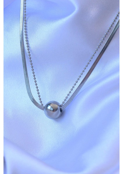 316L Çelik Çift Zincirli Gümüş Renk Topçuk Italyan Model Kolye fiyatları