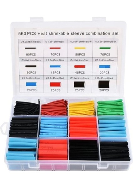 Buffer® 560 Parça Isıyla Daralan Makaron Kablo Koruyucu Kılıf Makaron Kablo Yalıtım Makaron Seti