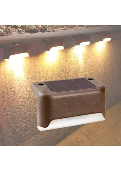 Buffer® Solar Güneş Enerjili Şarj Edilen Köşebent Merdiven Veranda Bahçe Yolu LED Lamba Işık 4 Adet