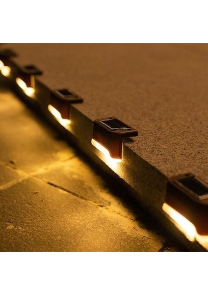 Buffer® Solar Güneş Enerjili Şarj Edilen Köşebent Merdiven Veranda Bahçe Yolu LED Lamba Işık 4 Adet