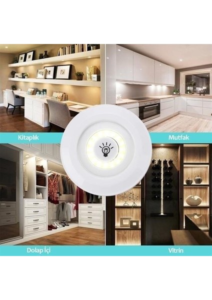 Buffer® 3lü Uzaktan Kumandalı Pilli Yapışkanlı Kablosuz LED Spot Lambalar
