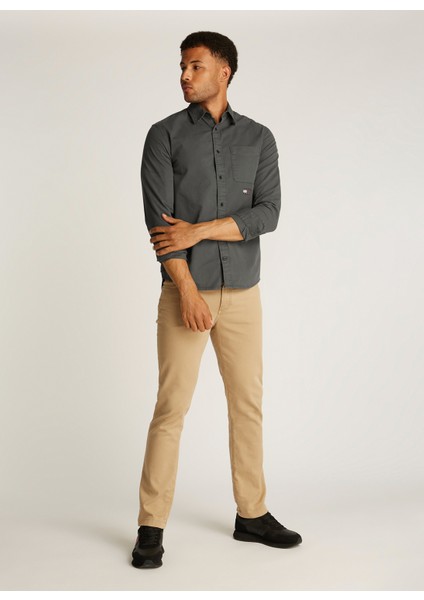 Regular Fit Antrasit Düz Erkek Gömlek DM0DM21107PT2 Tjm Reg Washed Twıll