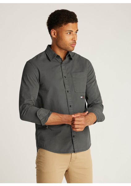 Regular Fit Antrasit Düz Erkek Gömlek DM0DM21107PT2 Tjm Reg Washed Twıll fiyatları