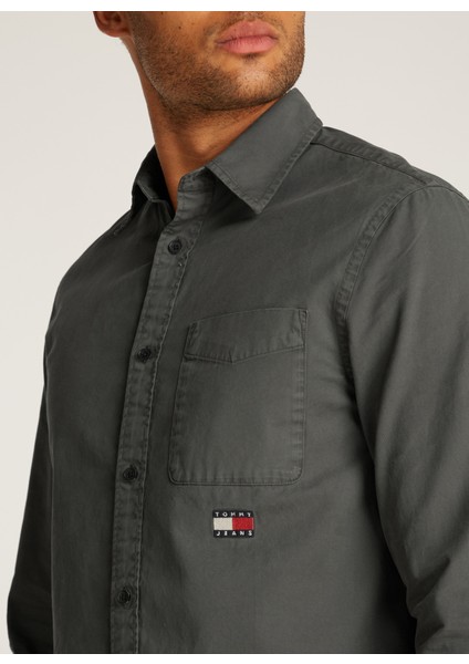 Regular Fit Antrasit Düz Erkek Gömlek DM0DM21107PT2 Tjm Reg Washed Twıll modelleri