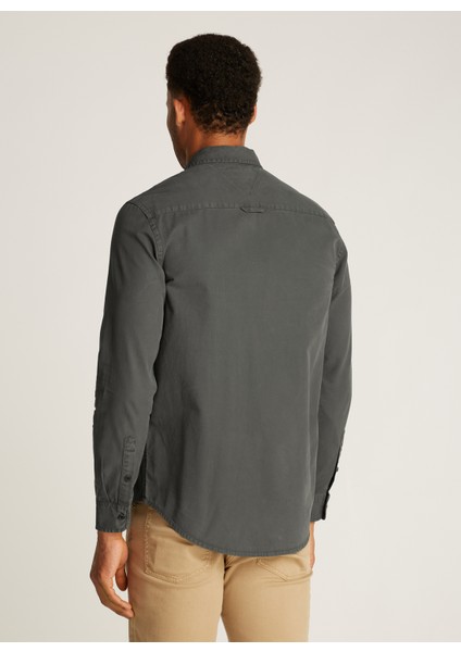Regular Fit Antrasit Düz Erkek Gömlek DM0DM21107PT2 Tjm Reg Washed Twıll fırsatları