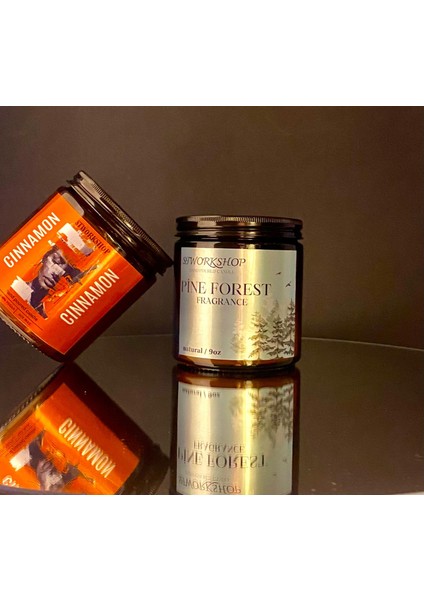 Pine Forest: Çam Ormanı Kokulu Ahşap Fitilli Amber Cam Kavanoz Büyük Mum Doğal Vegan Soya Wa x Mumu