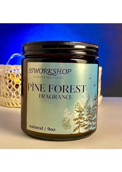 Pine Forest: Çam Ormanı Kokulu Ahşap Fitilli Amber Cam Kavanoz Büyük Mum Doğal Vegan Soya Wa x Mumu modelleri