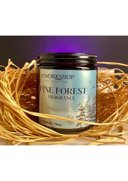 Pine Forest: Çam Ormanı Kokulu Ahşap Fitilli Amber Cam Kavanoz Büyük Mum Doğal Vegan Soya Wa x Mumu fırsatları