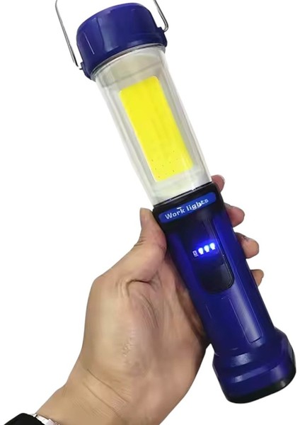 Şarjlı 30 Beyaz + 20 Mavi-Kırmızı Smd LED / 55 Cob Ledli 5 Modlu Çalışma Lambası HK-802 (4835)