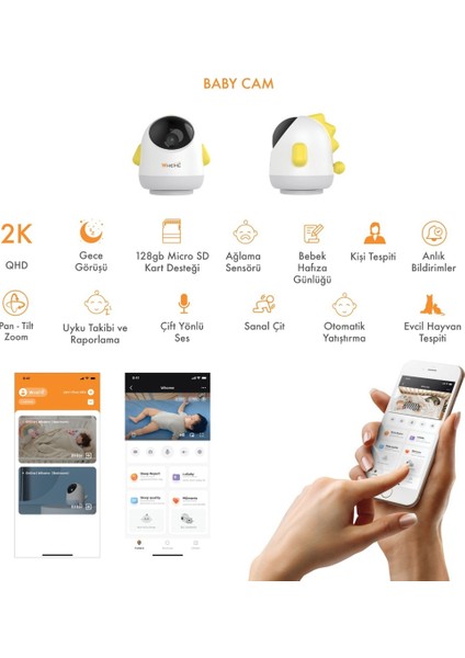 Yapay Zeka Destekli 360° Gece Görüşlü Sarı Wifi Bebek Güvenlik Kamerası (4835)