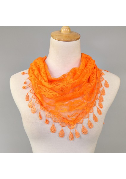 Yeni Kadın Dantel Monokrom Kore Üçgen Eşarplar 140X48CM Moda Boş Şal Düz Gül Üçgen Eşarp (Yurt Dışından)